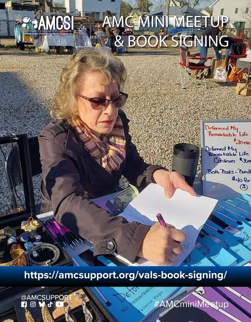 Join us in Omaha for an AMC mini-meetup + book signing 📚💙 Connect with the community and meet Valerie Pepe alongside Linda Garcia for an evening of conversation & connection. 🗓 April 28, 2026 ⏰ 5–7 PM 📍 Homewood Suites by Hilton Omaha Downtown Light refreshments will be provided, & Valerie’s books will be available for purchase. 💙 RSVP by April 26 💙 Contact: Valerie at valerie.m.pepecooper55@gmail.com or 917-524-5548 We hope to see you there 💙 #AMCstrong #AMCommunity #OmahaEvents #BookSigning #DisabilityCommunity 💙