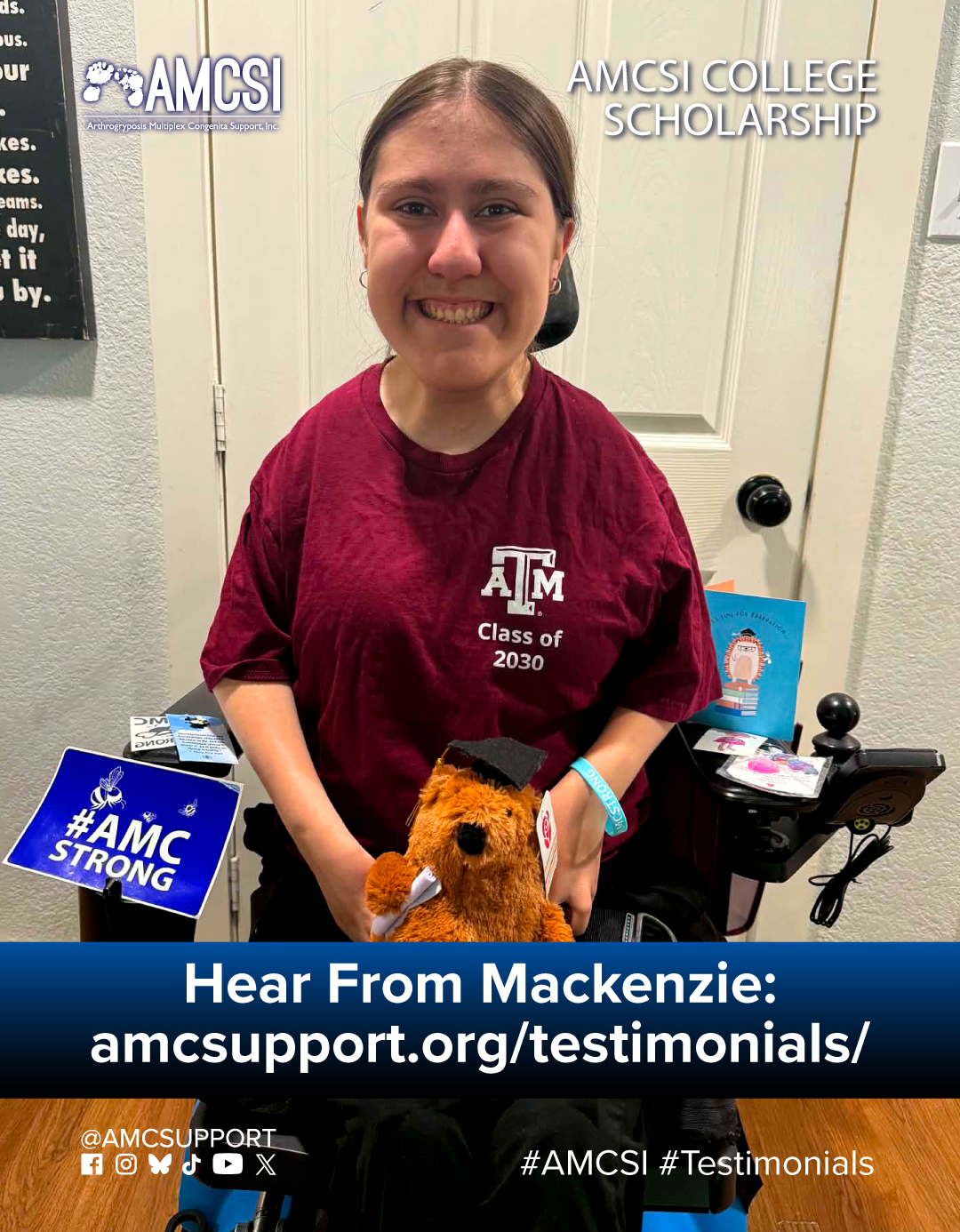 We are proud to recognize Mackenzie as a recipient of an AMCSI College Scholarship and celebrate all she has accomplished throughout her academic journey. Mackenzie has been actively involved in her school and community through the Technology Student Association (TSA) Debate Team, Student Advisory Club, Student Council, National Honor Society, and Best Buddies. Her dedication to leadership, service, and academic excellence helped her graduate in the top 10% of her class. Her family shared this heartfelt message: "Thank you so very much for giving this to my baby girl! It will for sure be utilized. From the bottom of my heart, thank you so much." To hear a message from Mackenzie, please visit: https://amcsupport.org/testimonials/ Congratulations, Mackenzie! We are excited to see all that you accomplish in this next chapter and are honored to support your educational goals. 💙