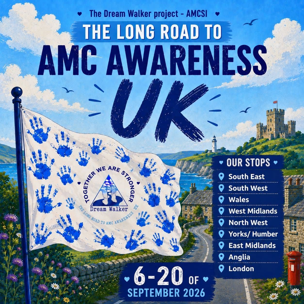 The Dream Walker Project - The Long Road To AMC Awareness Europe EUROPE… HERE WE COME!💙 This September and October, The Long Road to AMC Awareness is crossing the Atlantic once again. We’ll be driving through the UK, Spain, and Italy, visiting AMC families, sharing stories, learning from one another, and reminding every family we meet that they are never alone. And this is only the beginning. We’re also working on attending community meet ups in additional European countries, and we can’t wait to share those details with you as the plans come together. If you’re an AMC family in Europe and would like a visit from us, we’d love to hear from you. Every visit, every conversation, and every new connection helps make our community a little closer and a little stronger. See you on the road? 💙 TogetherWeAreStronger #TheDreamWalkerProject #TheLongRoadToAMCAwareness #AMCAwareness #Arthrogryposis #ArthrogryposisAwareness